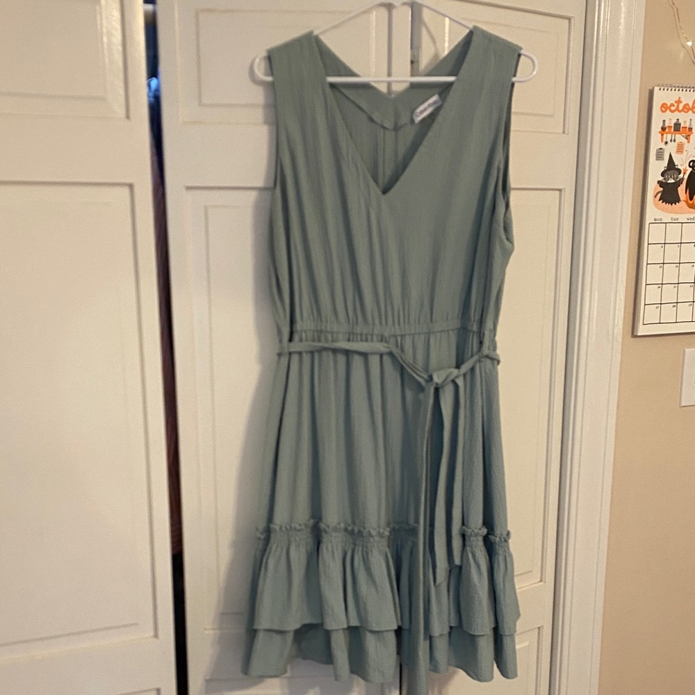 Calvin Klein Sleeveless Midi Dress in Soft Green